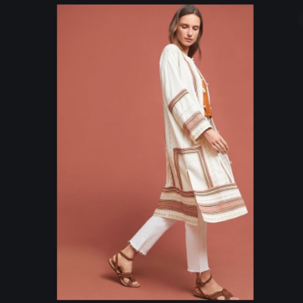 Anthropologie Frye Jadeline Robe Kimono Jacket Shacket Embroidered Duster S/M
